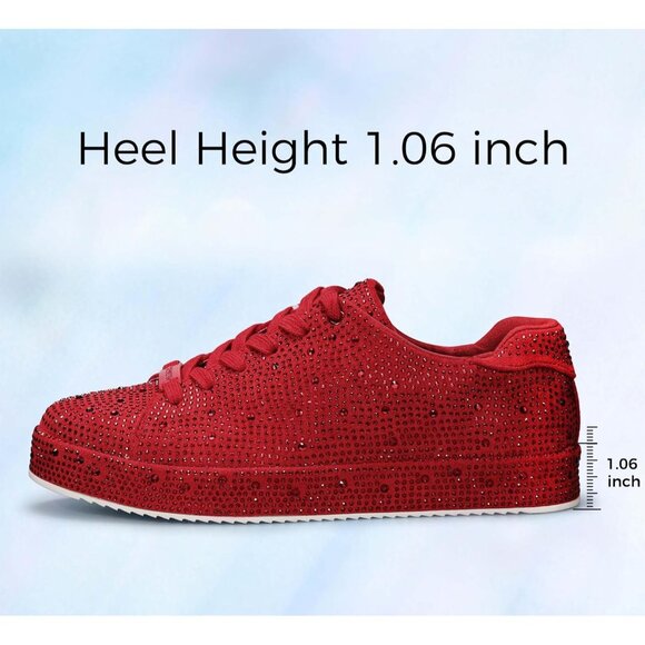 Lucky Step Red Rhinestone Pewter Bridal Bling Glitter Bedazzled Shiny Sneakers - Picture 3 of 9